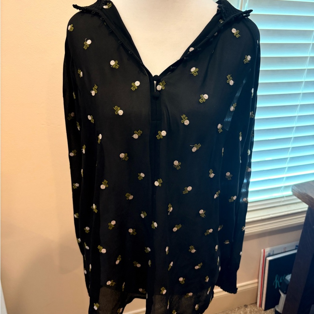 CAbi Blue Long Sleeve Boxy Blouse